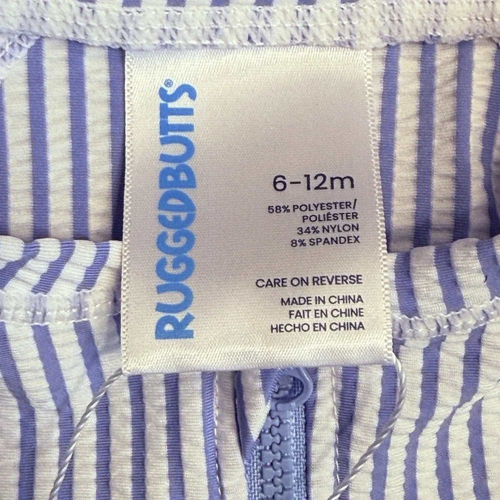 RuggedButts Periwinkle Blue Seersucker One Piece Rash Guard UPF 50+ 6-12M